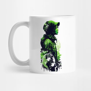 Join the Movement with Our Abstract Black, White, and Green Climate Activist Girl Design Mug